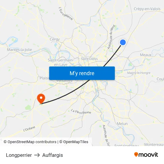 Longperrier to Auffargis map