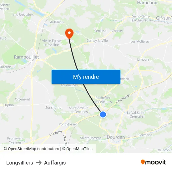 Longvilliers to Auffargis map