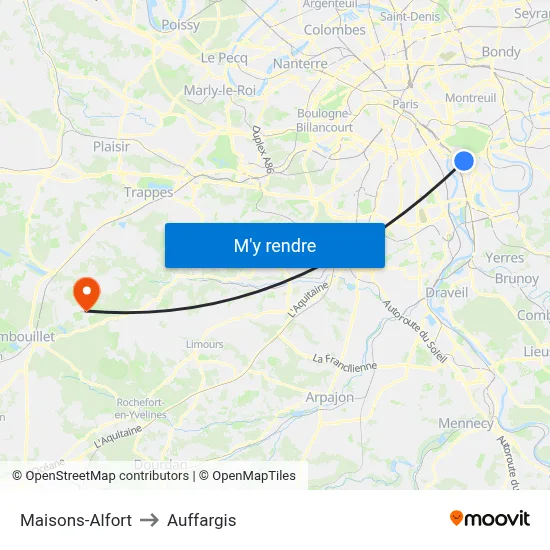 Maisons-Alfort to Auffargis map