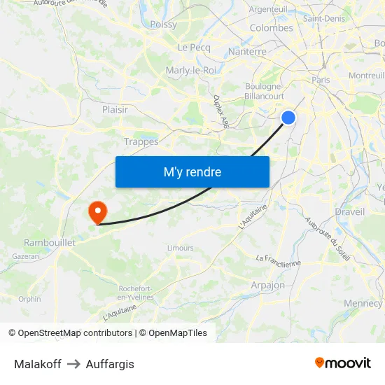 Malakoff to Auffargis map