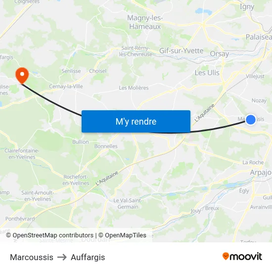 Marcoussis to Auffargis map