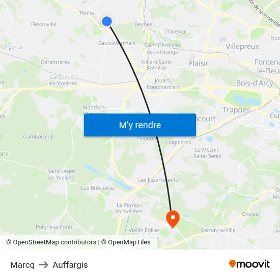 Marcq to Auffargis map
