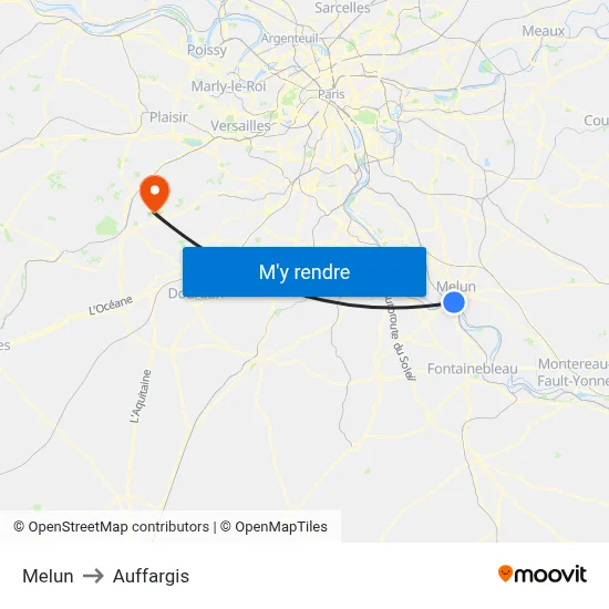 Melun to Auffargis map