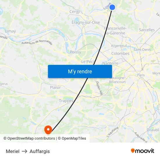 Meriel to Auffargis map