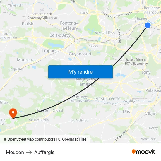 Meudon to Auffargis map