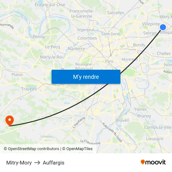 Mitry-Mory to Auffargis map
