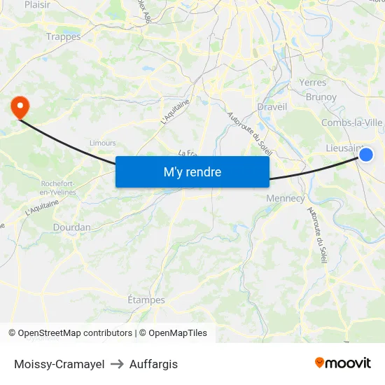 Moissy-Cramayel to Auffargis map