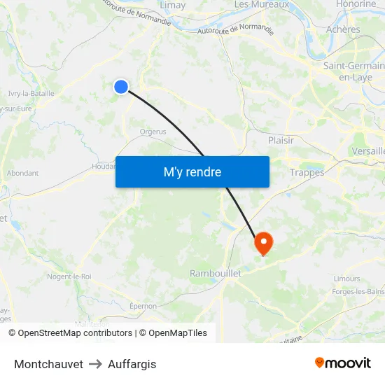 Montchauvet to Auffargis map