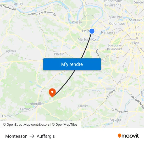 Montesson to Auffargis map
