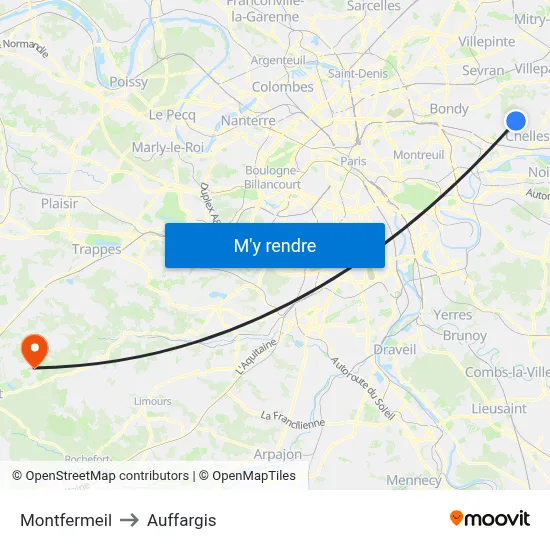 Montfermeil to Auffargis map