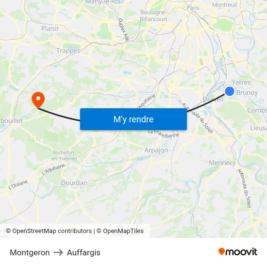 Montgeron to Auffargis map