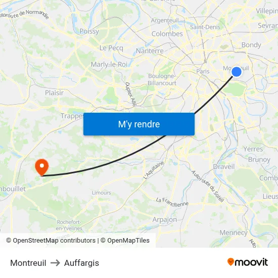 Montreuil to Auffargis map