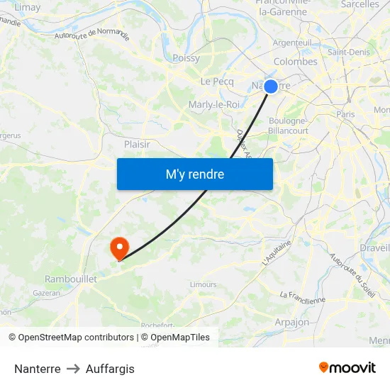 Nanterre to Auffargis map
