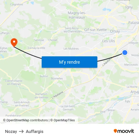 Nozay to Auffargis map