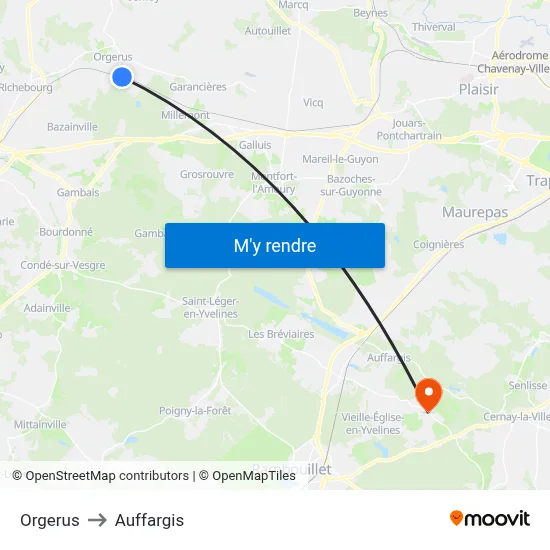 Orgerus to Auffargis map