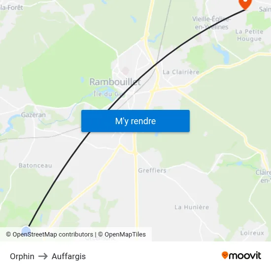 Orphin to Auffargis map