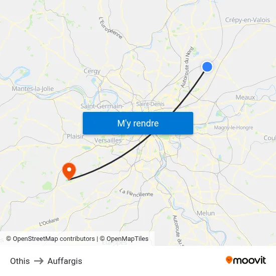 Othis to Auffargis map
