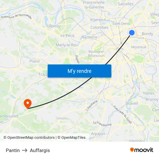 Pantin to Auffargis map