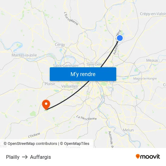 Plailly to Auffargis map