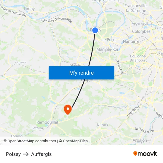 Poissy to Auffargis map