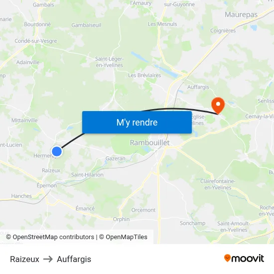 Raizeux to Auffargis map