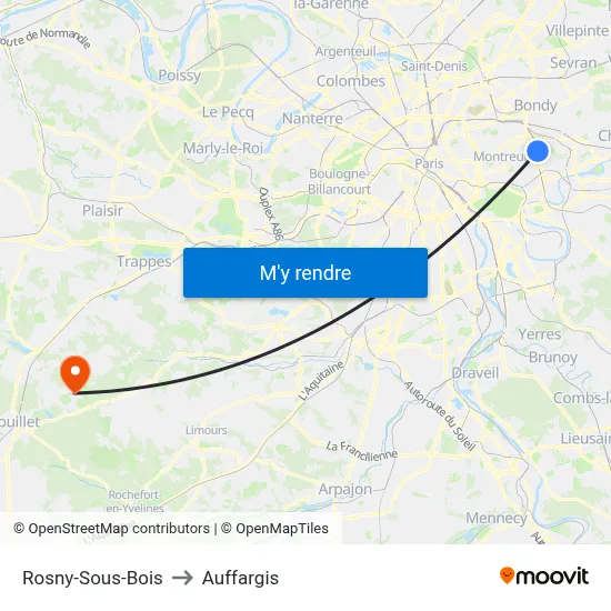 Rosny-Sous-Bois to Auffargis map