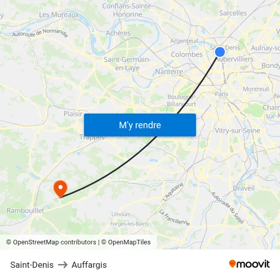 Saint-Denis to Auffargis map