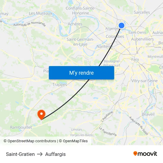 Saint-Gratien to Auffargis map