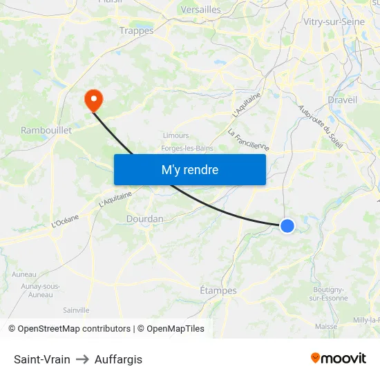 Saint-Vrain to Auffargis map