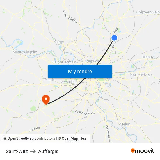 Saint-Witz to Auffargis map