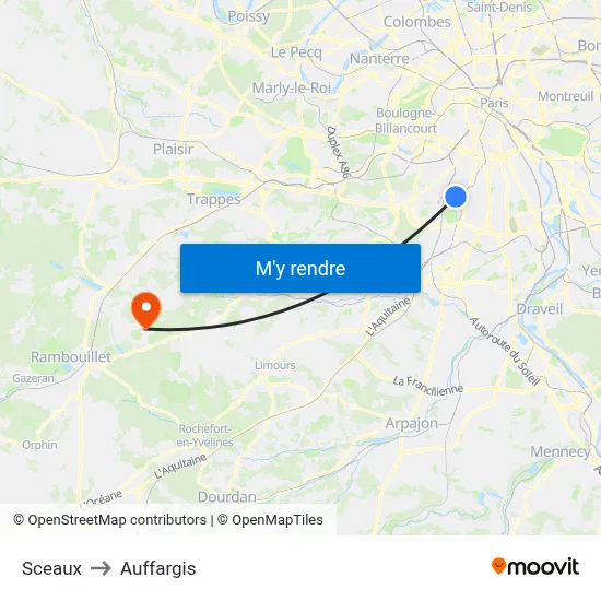 Sceaux to Auffargis map