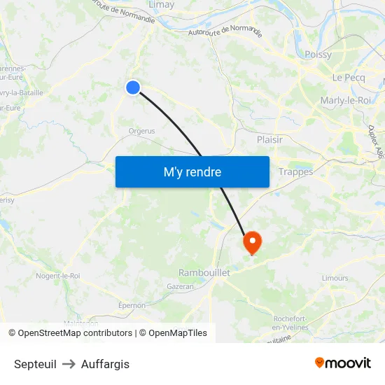 Septeuil to Auffargis map
