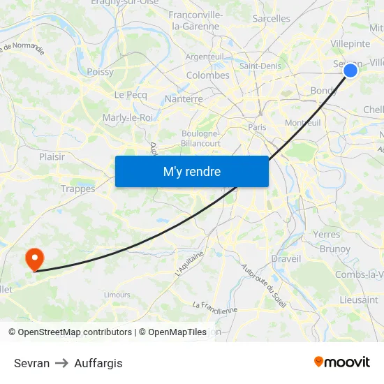 Sevran to Auffargis map
