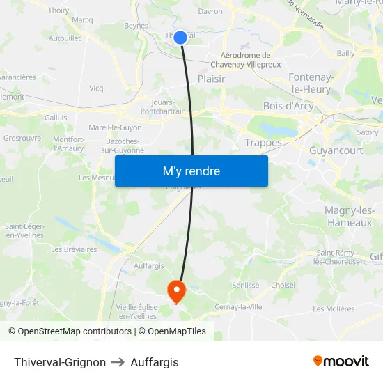 Thiverval-Grignon to Auffargis map