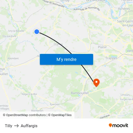 Tilly to Auffargis map