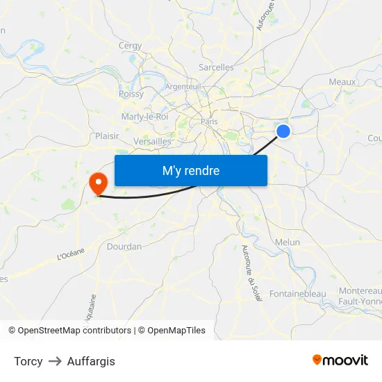 Torcy to Auffargis map