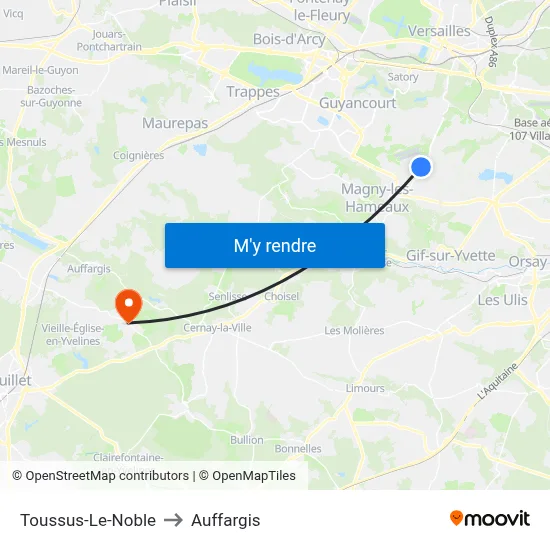 Toussus-Le-Noble to Auffargis map