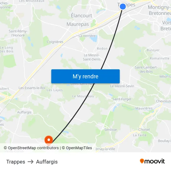 Trappes to Auffargis map