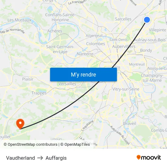 Vaudherland to Auffargis map