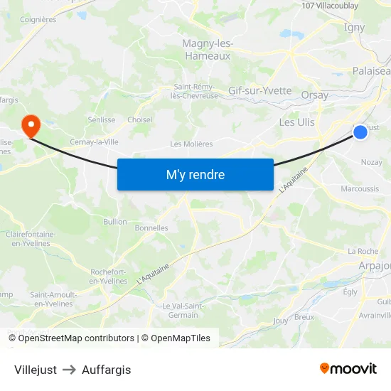 Villejust to Auffargis map