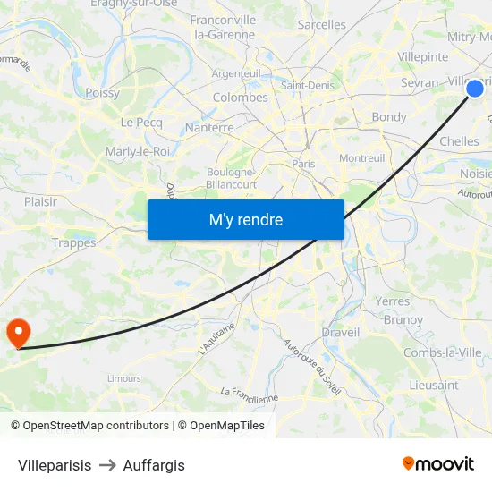 Villeparisis to Auffargis map
