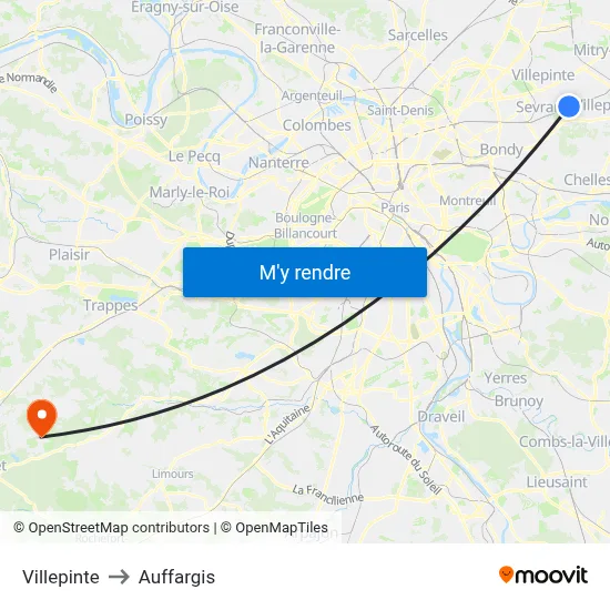 Villepinte to Auffargis map