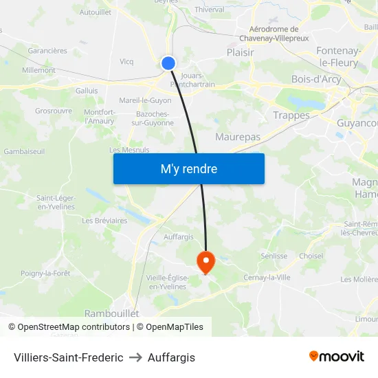 Villiers-Saint-Frederic to Auffargis map