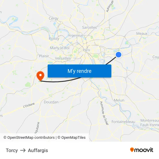 Torcy to Auffargis map