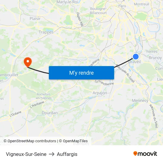 Vigneux-Sur-Seine to Auffargis map