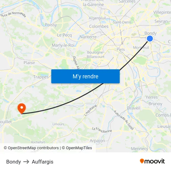 Bondy to Auffargis map