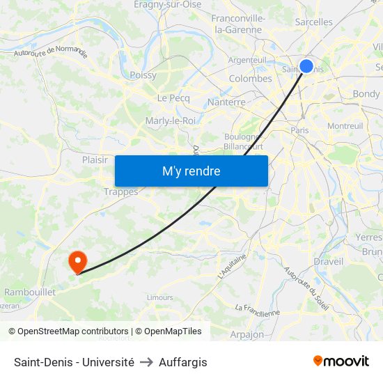 Saint-Denis - Université to Auffargis map