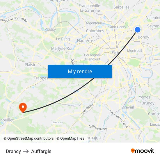 Drancy to Auffargis map