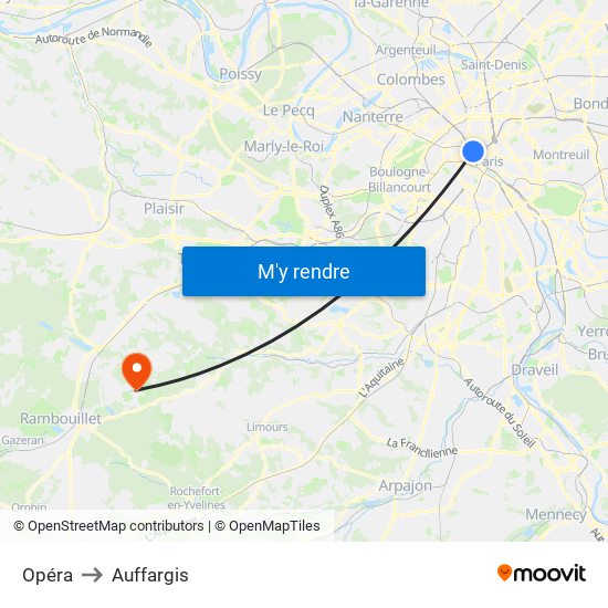 Opéra to Auffargis map