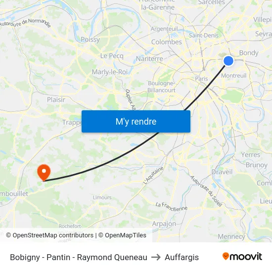 Bobigny - Pantin - Raymond Queneau to Auffargis map